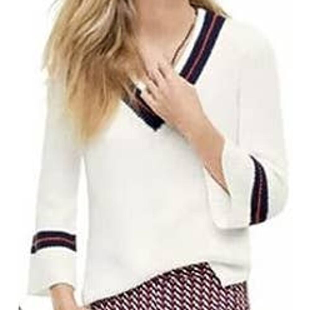 CABI Ace V-Neck Varsity Pull Over Pop Over Bell Sleeves Sweater Size Small